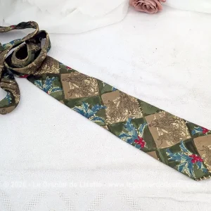 Belle cravate vintage soie tons vert et mordoré Sonia Rykiel