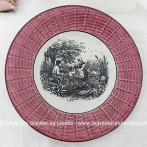 Ancienne petite assiette parlante Aout  Sarreguemines Digoin