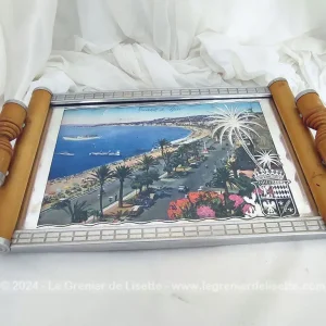 Plateau vintage bois vitrifié Souvenir de Nice
